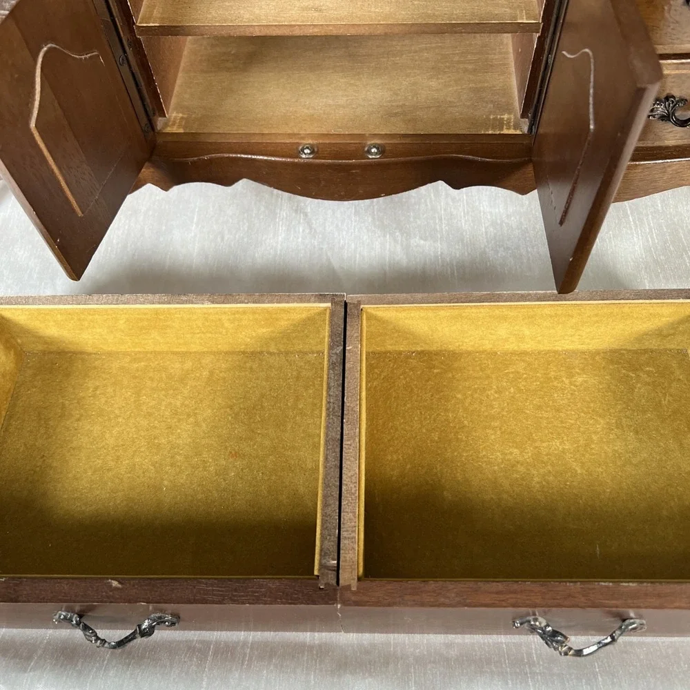Large Vintage French Provincial Musical Jewelry Box 1970s 9 Drawers